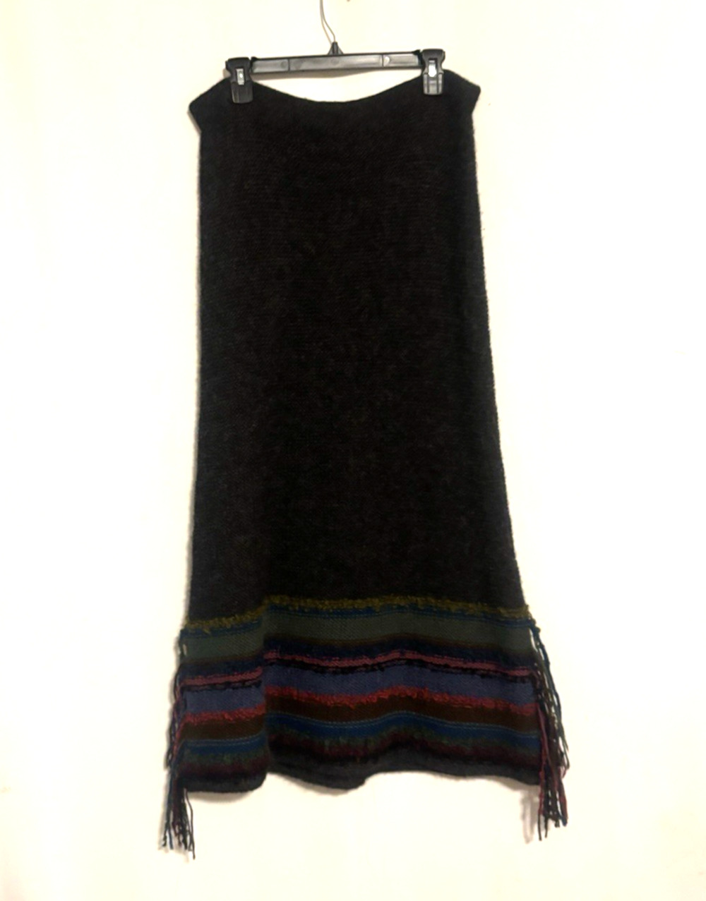 Beyond Threads Maxi Skirt XL Peru Knitted Gray Boho Fringe Alpaca